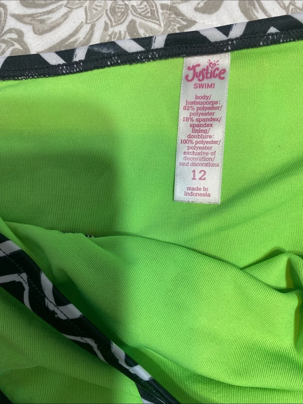 Justice Neon Green & Black Zigzag Fringe Two-Piece Bikini